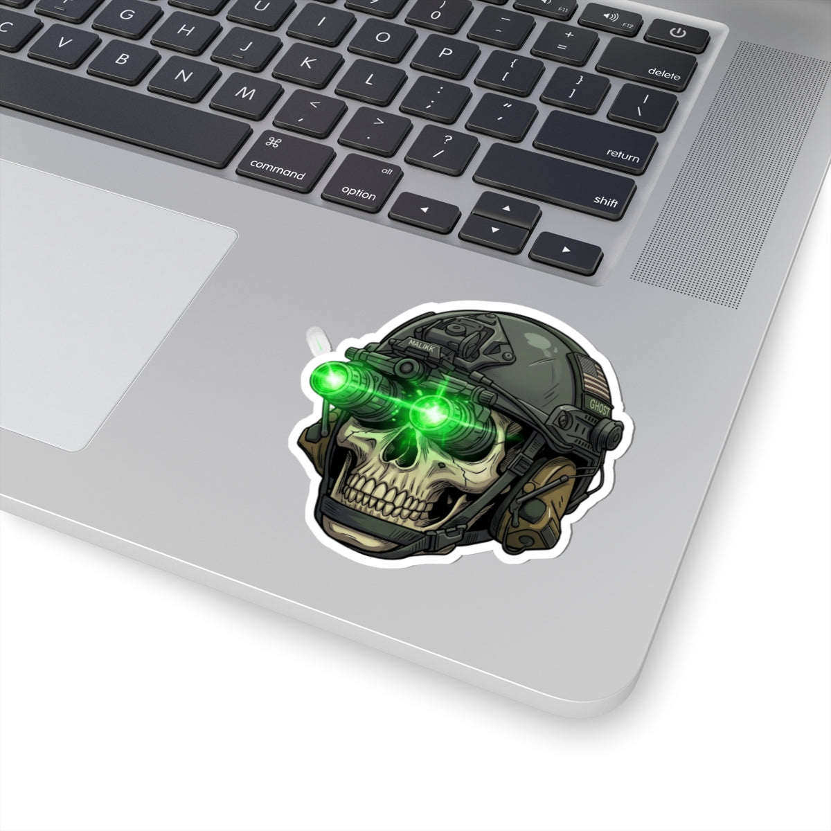 Night Vision Skull Sticker — Tactical Skull Helmet Kiss-Cut Decal