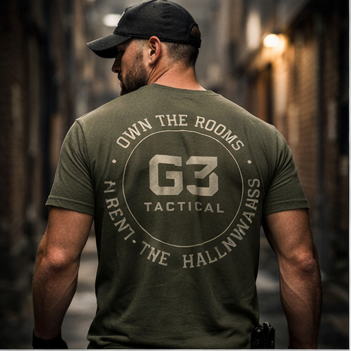 Own The Rooms CQB T‑Shirt — Minimal Back Graphic Tee