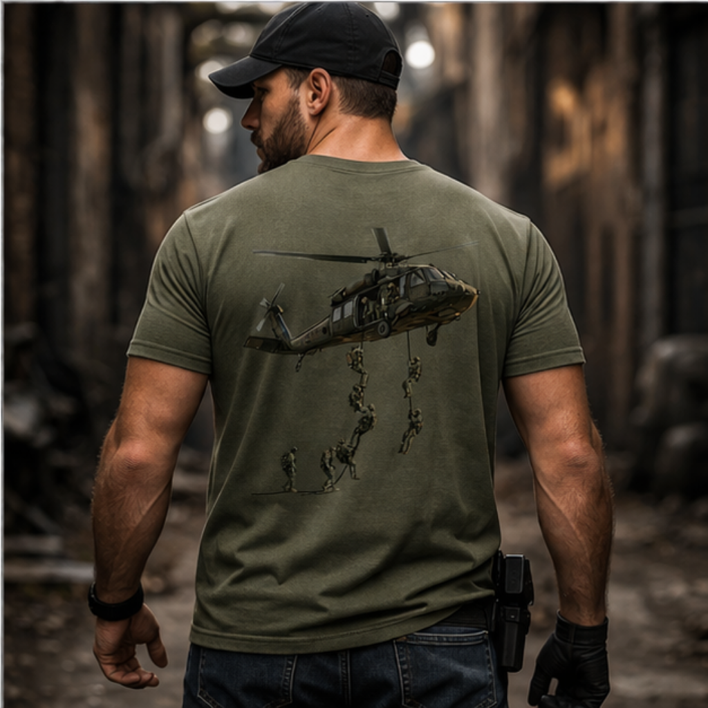 Tactical Helicopter Fast Rope Team Tee — Black Logo