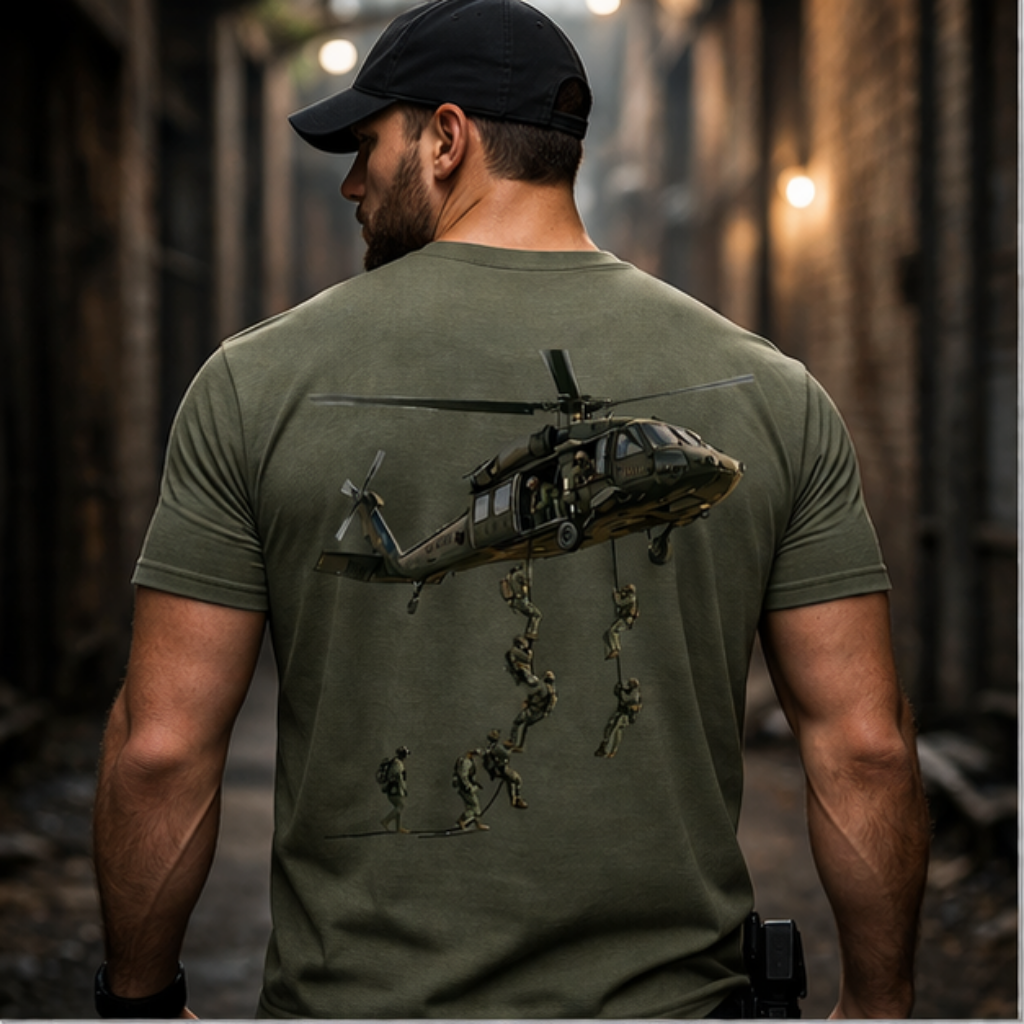 Tactical Helicopter Fast Rope Team Tee — Black Logo